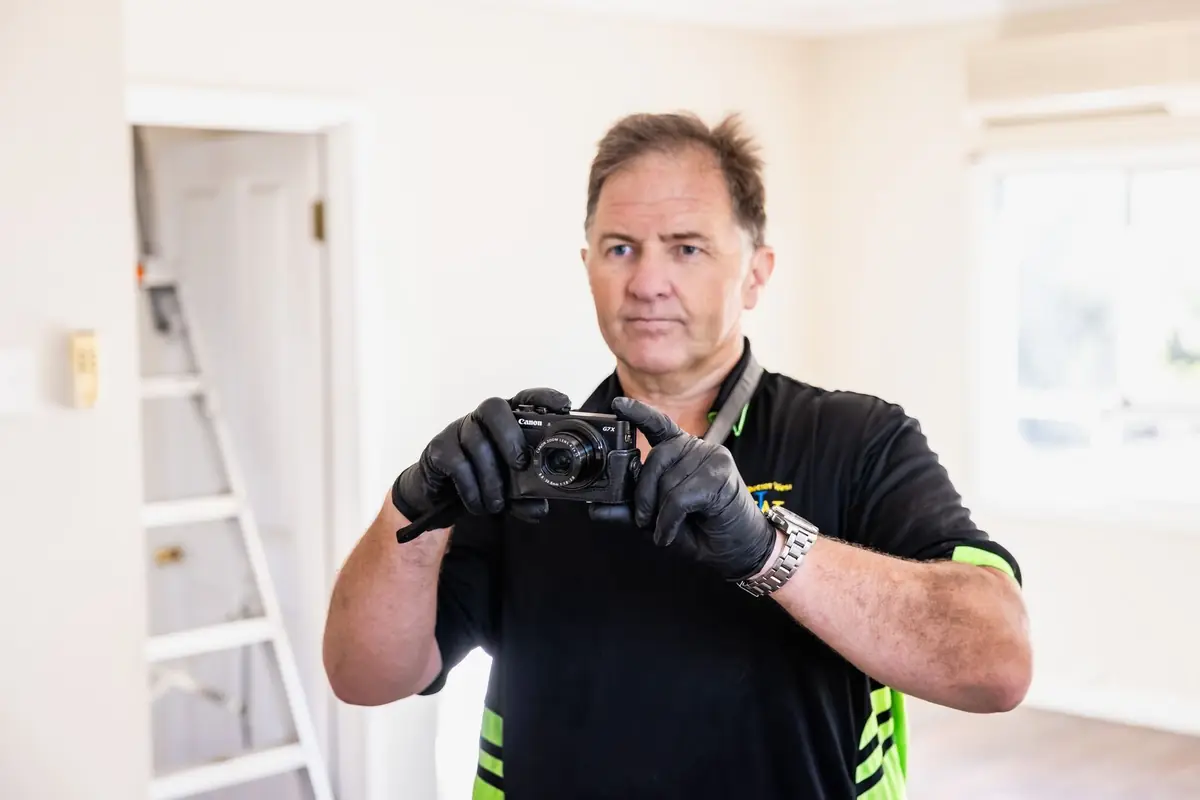 Building inspector holding a camera used to create photographic inspection records
